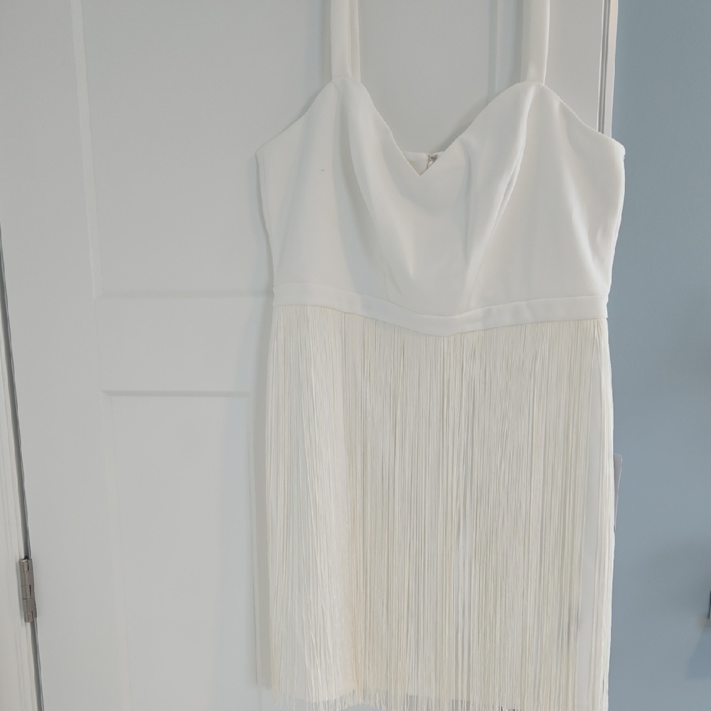 Aidan by Aidan Mattox Cream Fringe Mini Dress